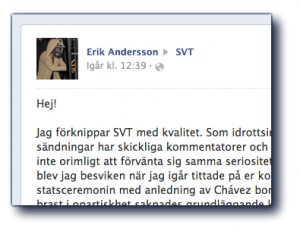 Kommentar på SVT:s facebooksida