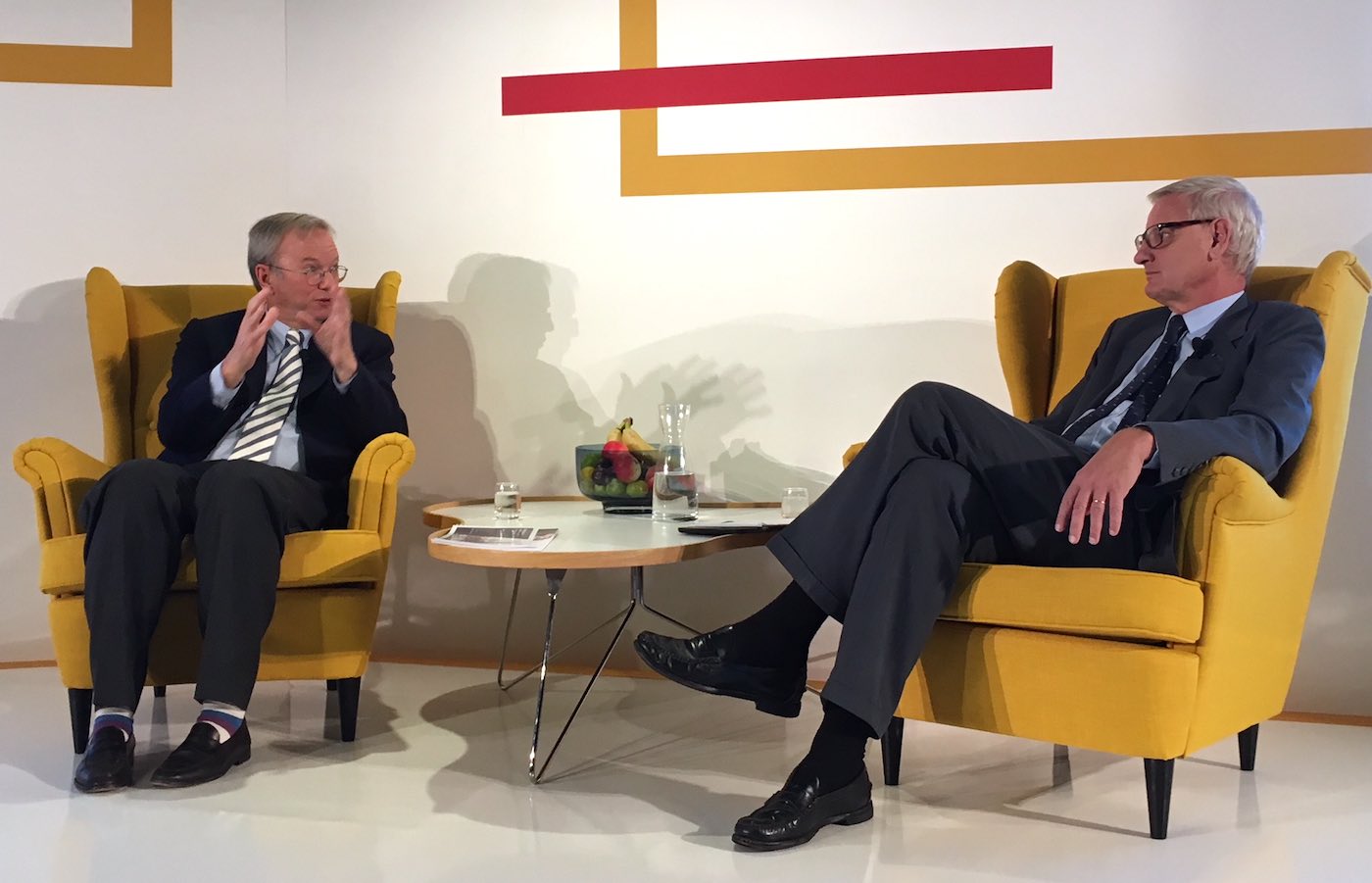 Eric Schmidt, styrelseordf. Alphabet och Carl Bildt, fd utrikesminister och mediejonglör. Foto: Fredrik Wass
